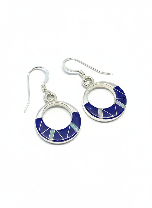 Lapis & Opal Circle Drop Dangle Earrings