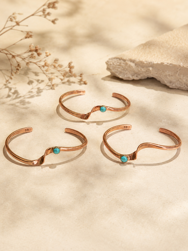 Adjustable Copper Cuff Bracelet with Turquoise by Navajo Artist Yolanda Skeet