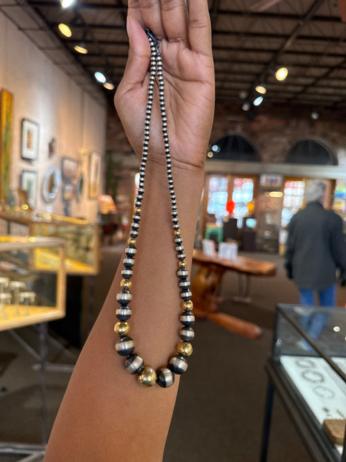 Navajo Pearls Necklace – 20" Sterling Silver & Gold Vermeil Beads