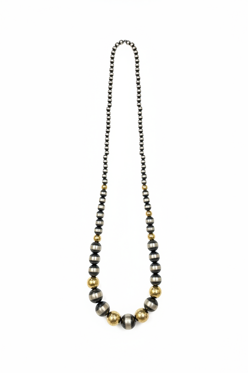 Navajo Pearls Necklace – 20" Sterling Silver & Gold Vermeil Beads