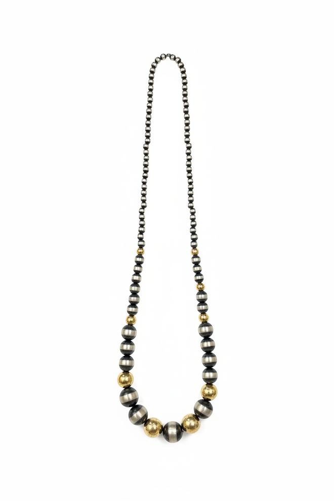 Navajo Pearls Necklace – 20" Sterling Silver & Gold Vermeil Beads