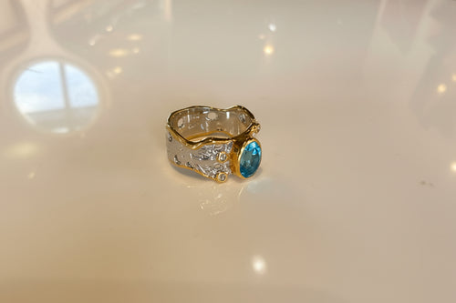Swiss Blue Topaz & White Topaz Ring