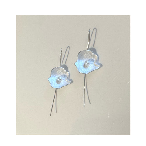 Silver Petal Earrings with Pearl (Large)