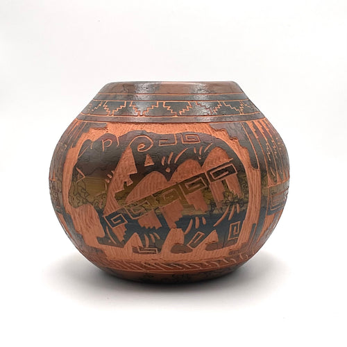 Navajo Carved Vase by Artist Carol Johnson 4"H x 4.5" W