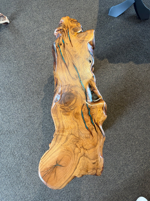 One-of-a-Kind Live Edge Mesquite End Table with Turquoise & Copper Inlay – Handmade in Arizona (Copy)