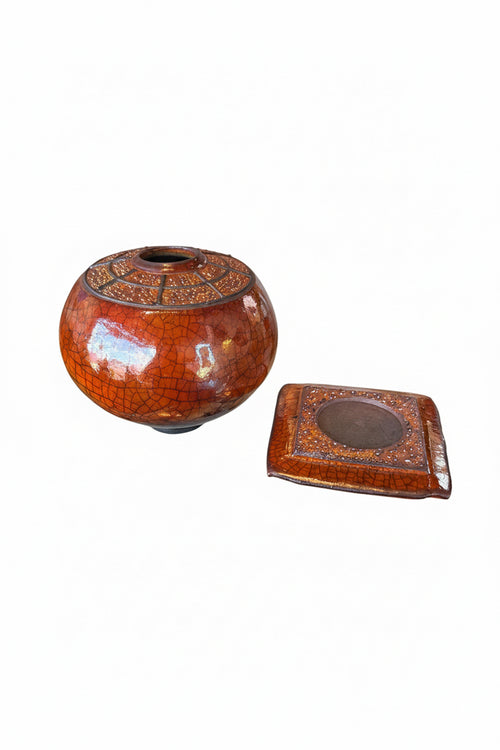 Raku Ferric Vase with base plate