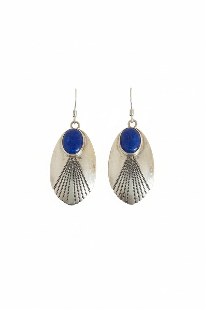 Sterling Lapis Earrings (Navajo Handmade)