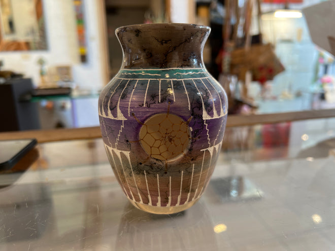 Denninson Billy Navajo Horsehair Pottery – Ceramic Purple and Blue Vase