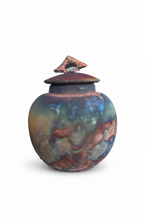 5-inch Round Raku Ceramic Pot with Lid