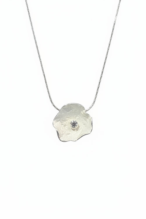 Silver Petal Pendent with Cubic Zirconia