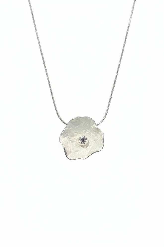 Silver Petal Pendent with Cubic Zirconia