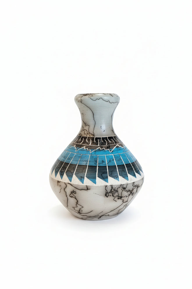 Navajo Carved Round Vase by Artist Manuel Brieno 5.5"H x 4.5"W