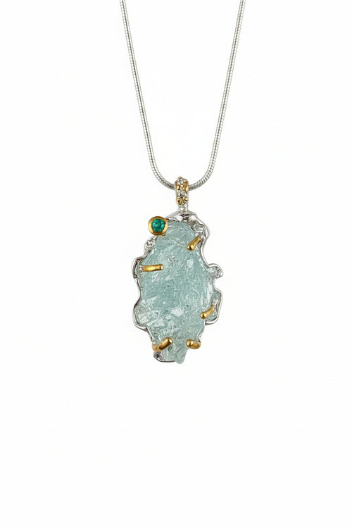 Rough Aquamarine & Emerald Necklace