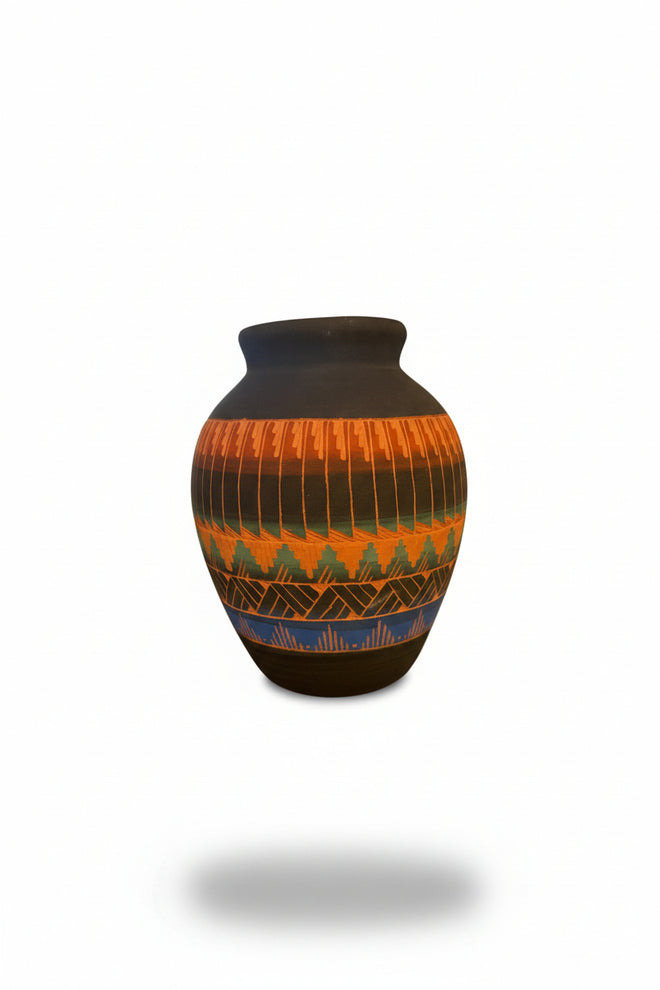 Navajo Carved Ceramic Vase by Magdalene Begay 6.5"H x 5"W
