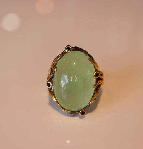 Prehnite & Sapphire Ring