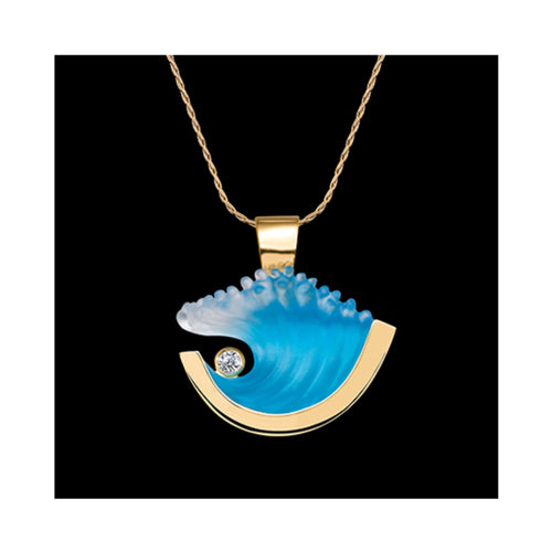 Medium Glass Wave Pendent with Diamond 14KT Yellow Gold