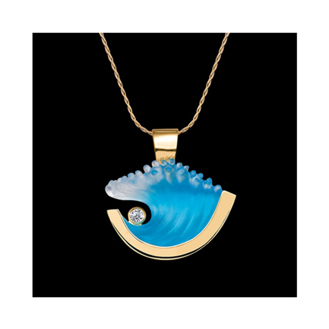 Medium Glass Wave Pendent with Diamond 14KT Yellow Gold