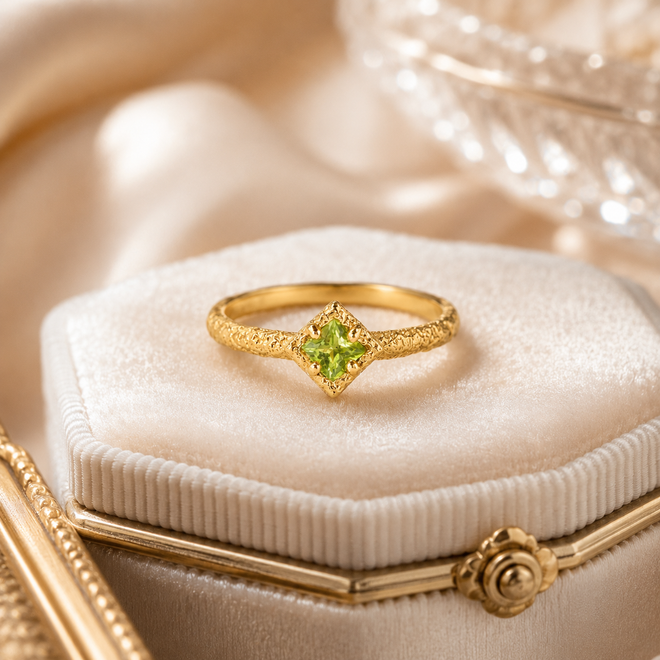 Diamond shaped affordable peridot wedding ring 