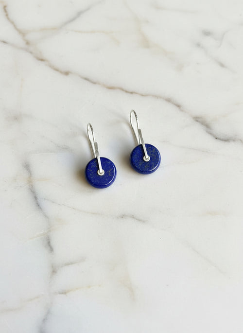 Handmade Small Round Lapis Lazuli Earrings by Nancy Foo