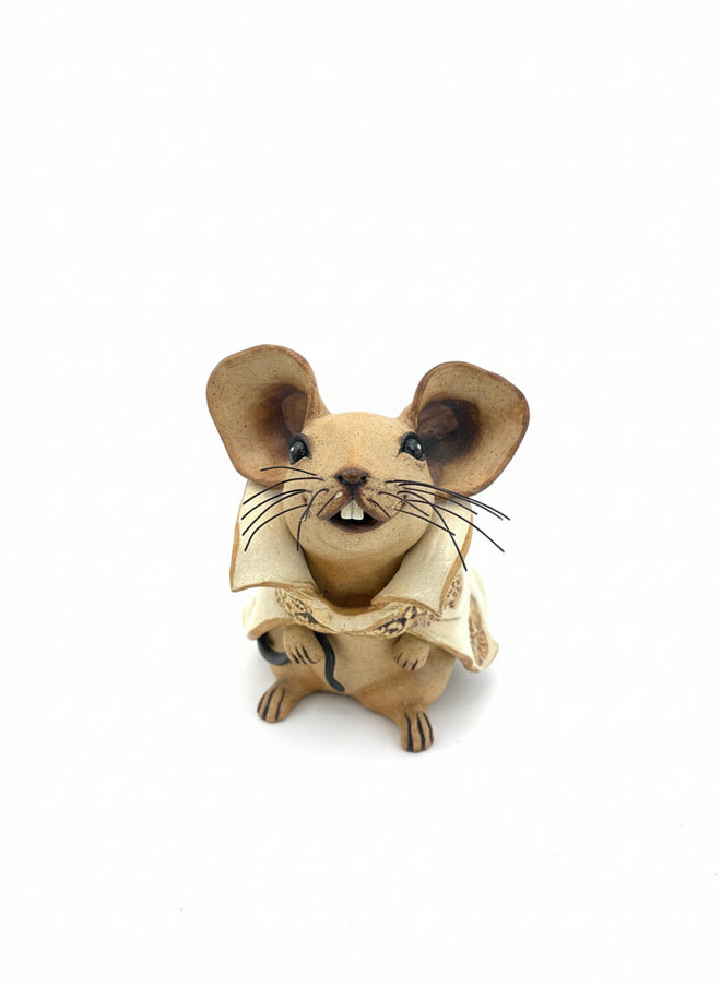 Handmade Ceramic Capped Mouse Sculpture by Sumati Colpitts