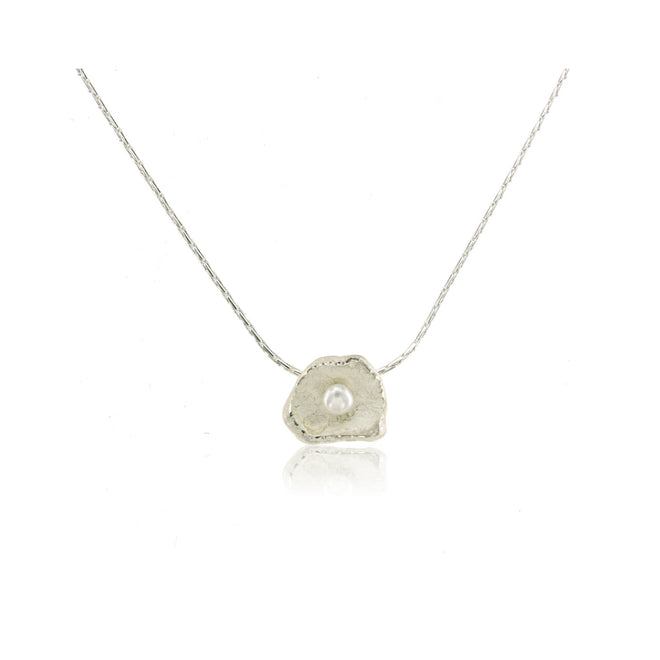 Silver Petal Pendent with Pearl - (Small)