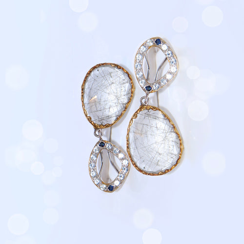 Rutilated Quartz & Sapphire Earrings