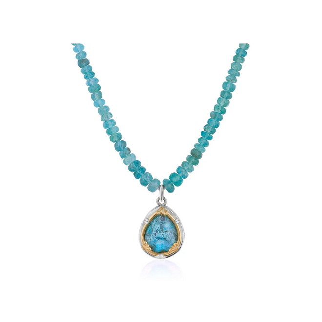Apatite Strand with Chrysocolla Doublet Teardrop