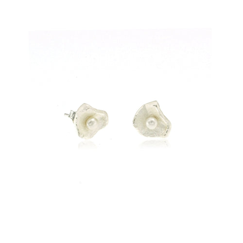 Pearl Petal Earrings - Sterling Silver (Small)