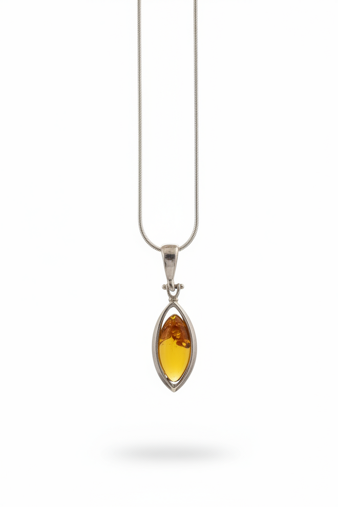 Sterling Silver Almond Amber Necklace