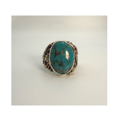 Mixed-Metal Turquoise Statement Ring – Artisan Southwestern Jewelry