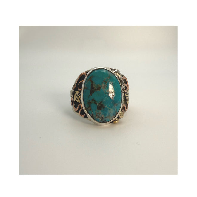 Mixed-Metal Turquoise Statement Ring – Artisan Southwestern Jewelry