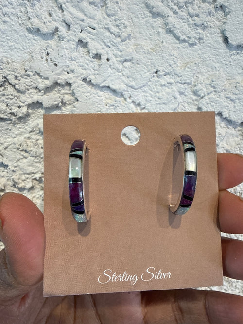 Sugilite, Opal, Mother of Pearl & Black Jade 1-inch Half Medium Hoops