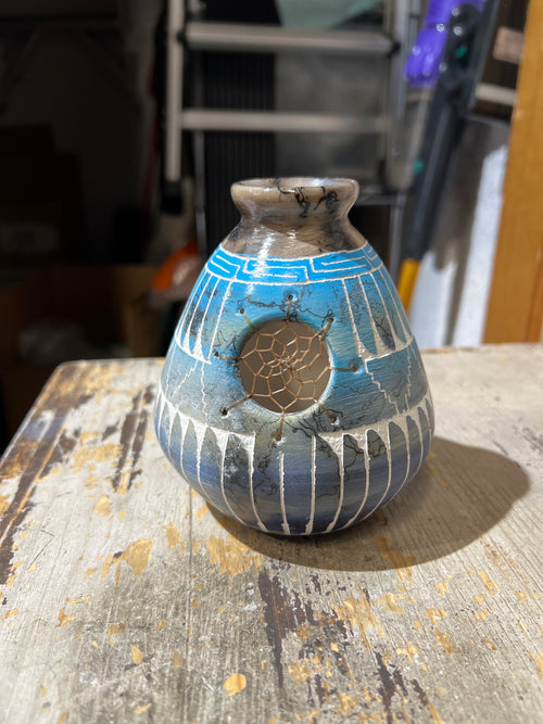Dennison Billy Navajo Horsehair Pottery – Ceramic Turquoise Vase