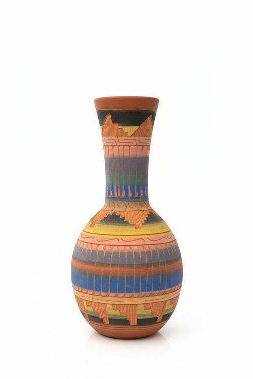 Navajo Carved Ceramic Vase by Joann Johnson 6.5"H x 3.5"W