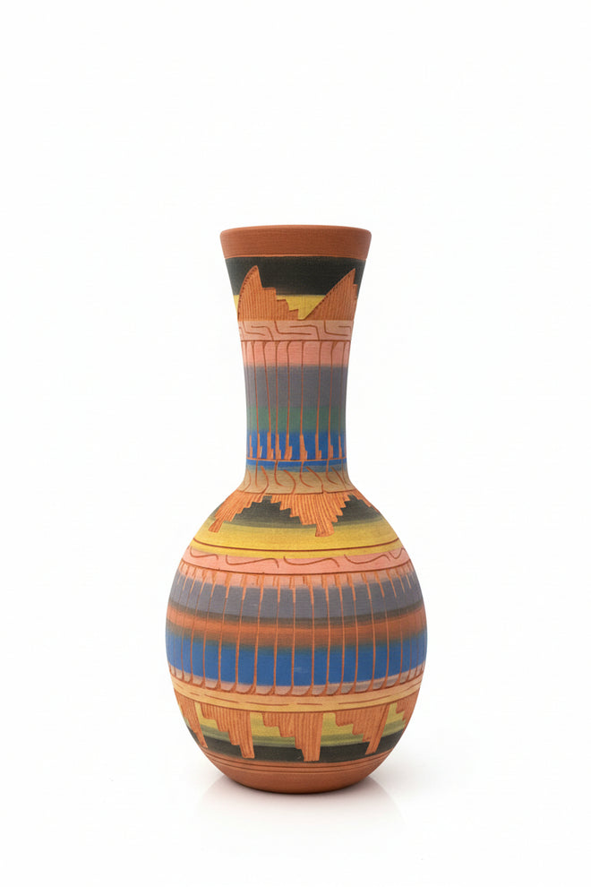 Navajo Carved Ceramic Vase by Joann Johnson 6.5"H x 3.5"W