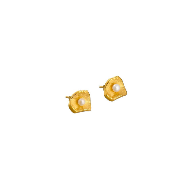 Pearl Petal Post Earrings - Gold (Small)