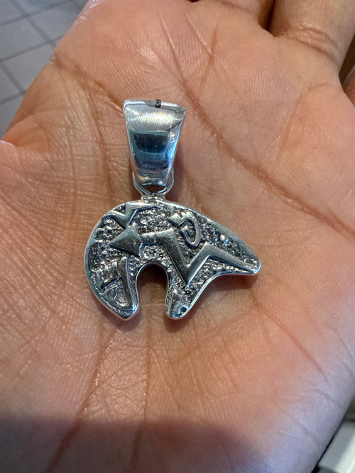 Multi Stone Native American Bear Pendent - Handmade Navajo