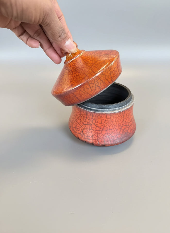 Raku Ferric Vase with lid