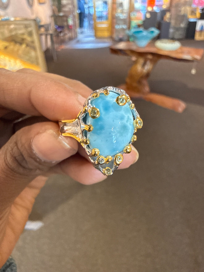 Larimar & Peridot ring