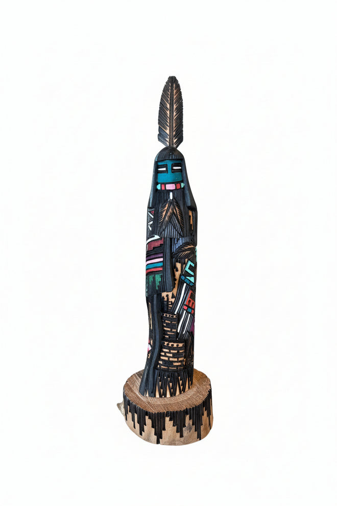 Kachina Sculpture with Feather by Navajo Artist Jerald Guy