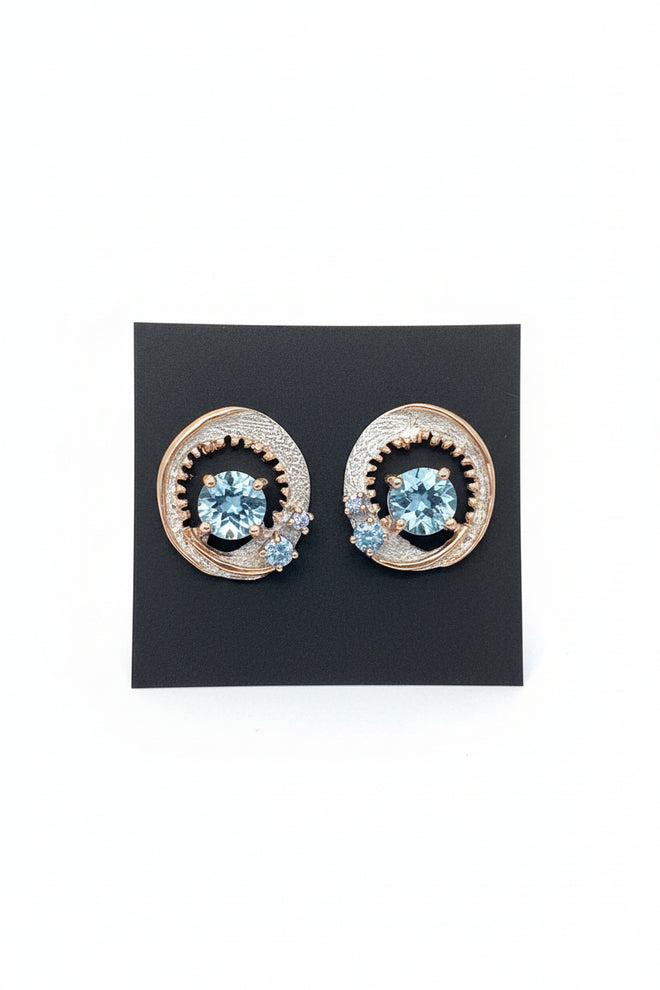 Swiss Blue Topaz & Tanzanite Post Stud Earrings