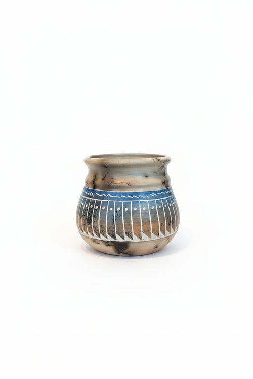 Navajo Carved Round Vase by Artist Larry Livingston