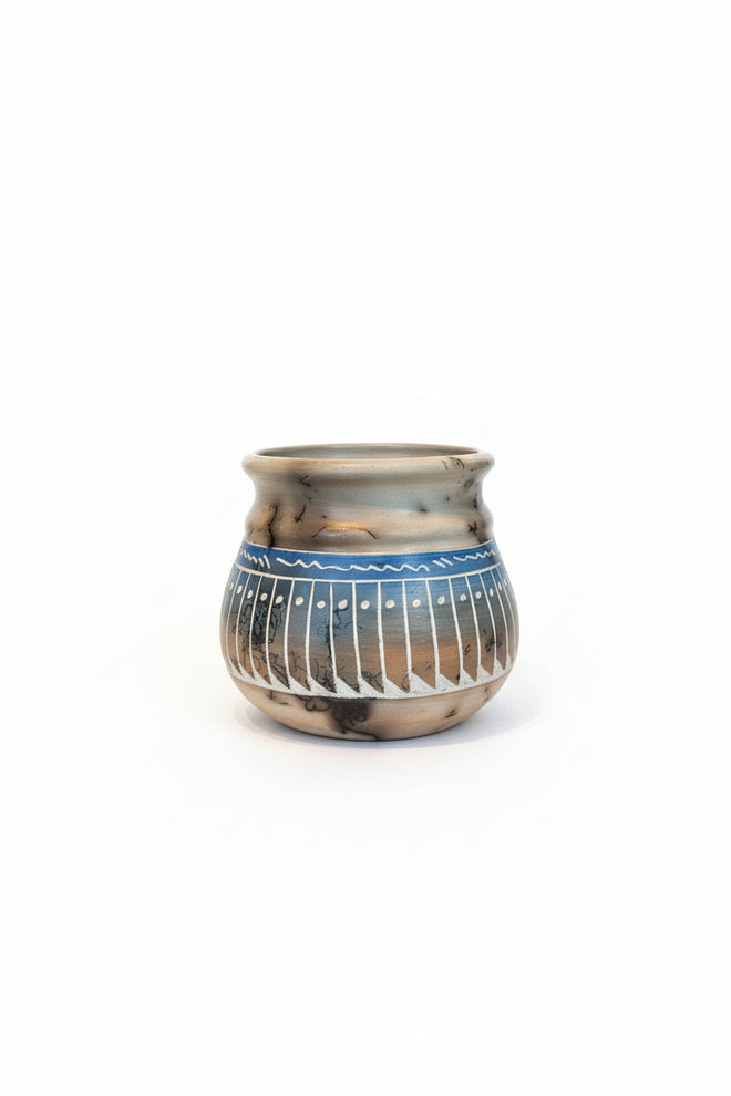 Navajo Carved Round Vase by Artist Larry Livingston