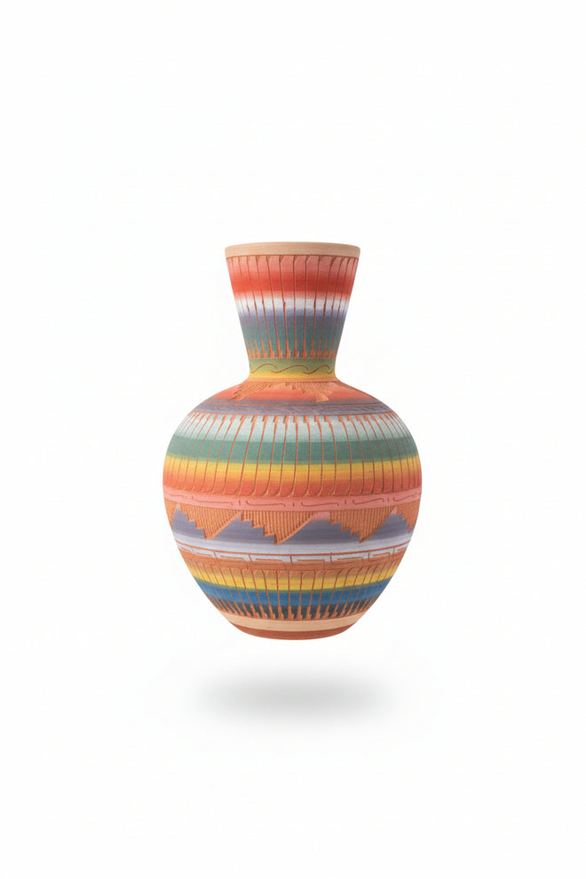 Navajo Carved Ceramic Vase by Joann Johnson 6.5"H x 4"W