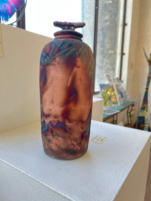 Tall Raku Ceramic Pot with Dragonfly Lid (Copy)