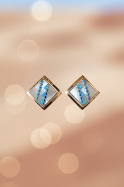 Mother of Pearl & Opal Post Stud Earrings