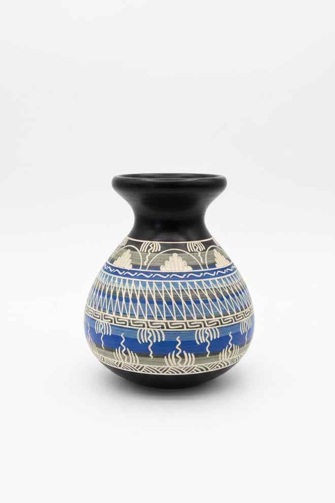 Navajo Carved Ceramic Vase by Cassandra King 6.5"H x 6"W