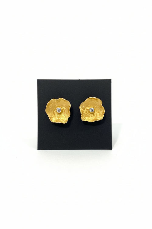 Handmade Gold Vermeil Petal Stud Earrings with Cubic Zirconia