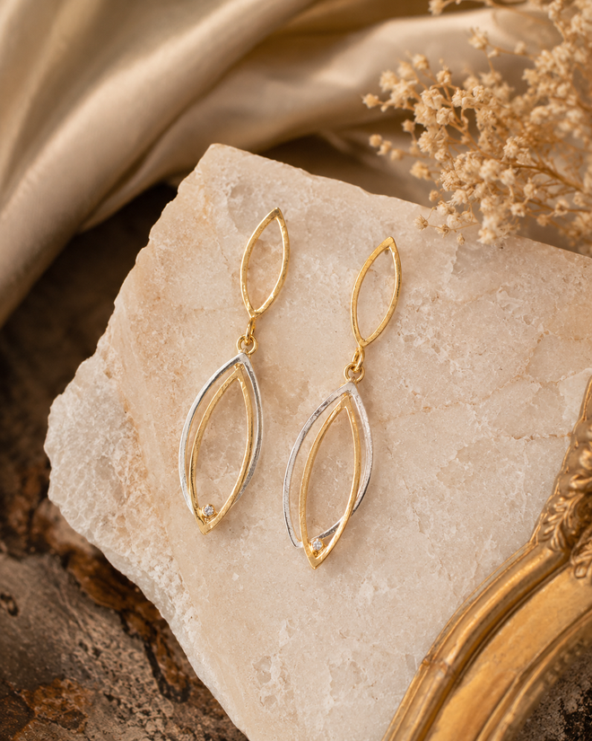 Elegant Gold Vermeil and Sterling Silver Earrings with CZ Accents