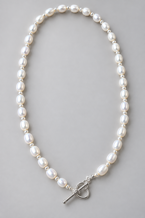 Freshwater Pearl Necklace with Sterling Silver Heart Clasp